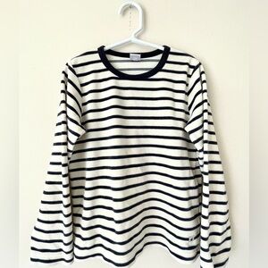 Petit Bateau uni-sex long sleeve velour stripe top, 8 years old